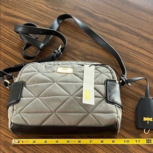 kate landry Quilted Gray Crossbody with Black Trim